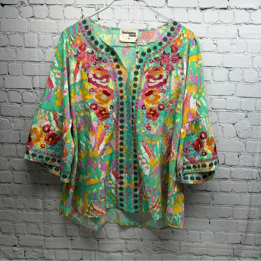 Savanna Jane Arcadia  Floral Embroidered Tunic size 1X nwt - Picture 2 of 10